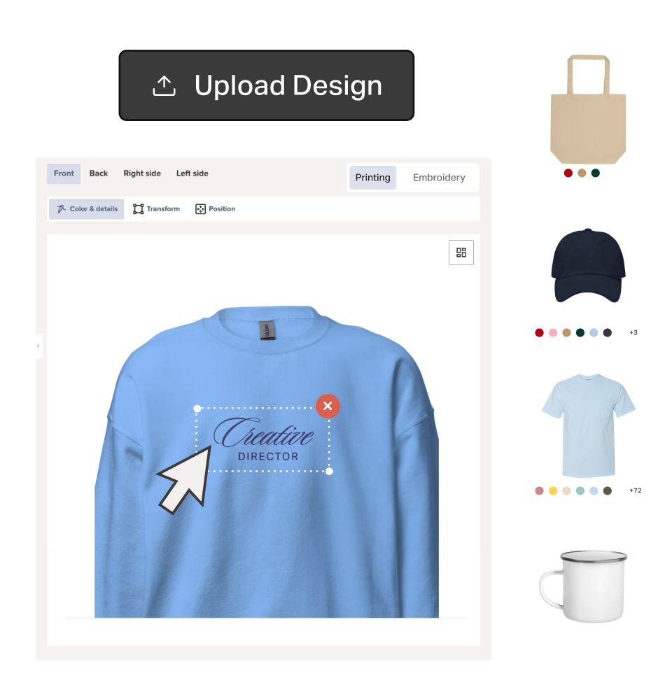 A Creator Store print-on-demand merch editor.
