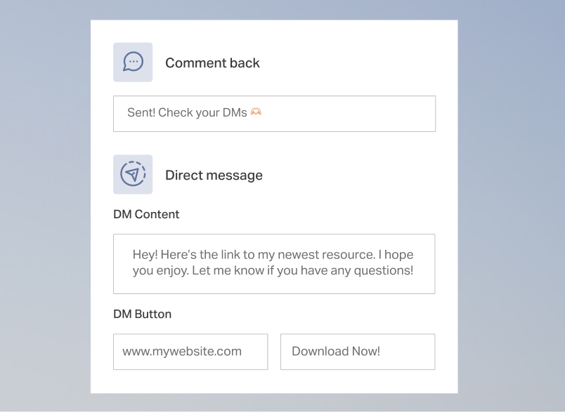 An automated Instagram comment reply and direct message sequence.