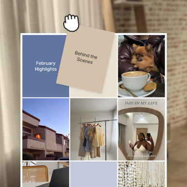Social post and Instagram grid previews before publishing.