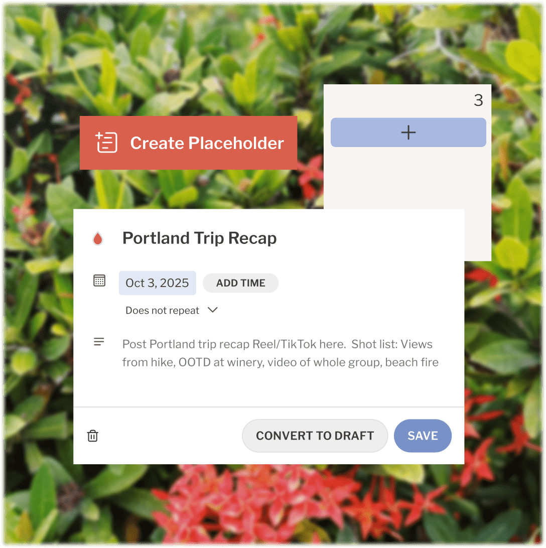 A Portland Trip Recap placeholder being created in Planoly.