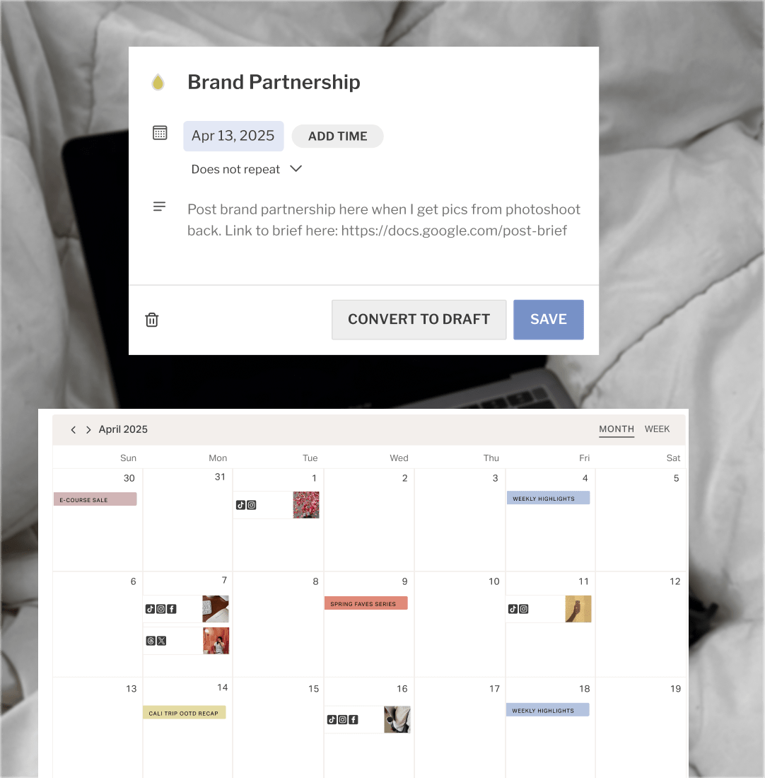 Content placeholders arranged in a Planoly calendar.