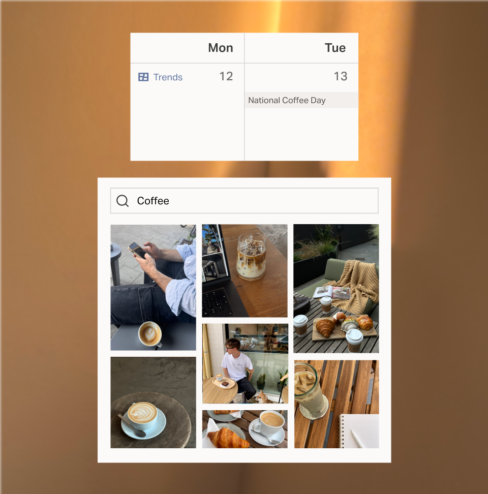 Curated social trends and stock media available in Planoly.