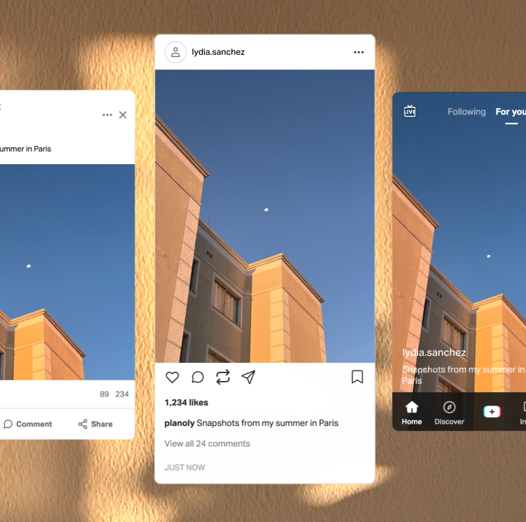 Social post previews customized for multiple channels in Planoly.